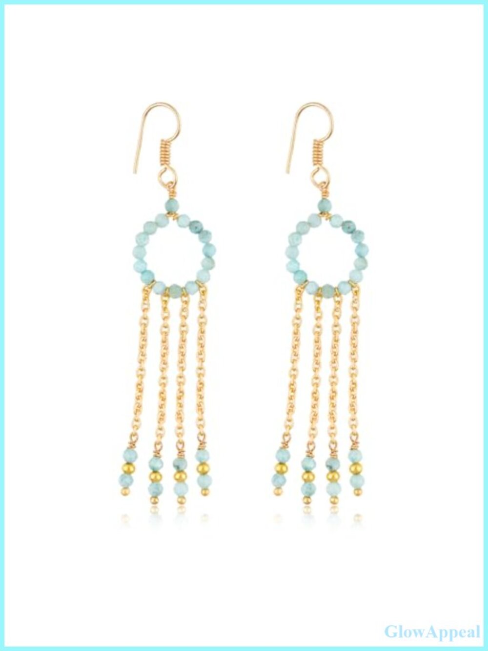 Natural Larimar Gemstone Dainty Chandelier Earrings 14K Gold Plated